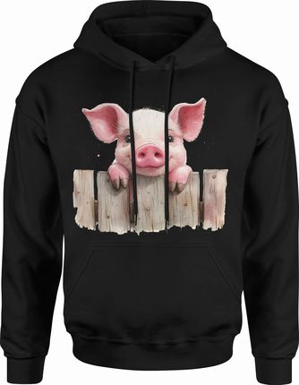 Różowa urocza świnka Męska bluza z kapturem (L, Szary) - zdjęcie 2