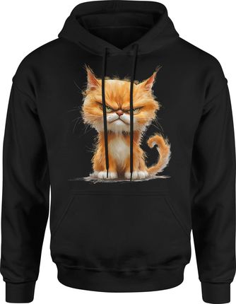 Zabawny pomarańczowy zły kot Męska bluza z kapturem (XL, Szary) - zdjęcie 2