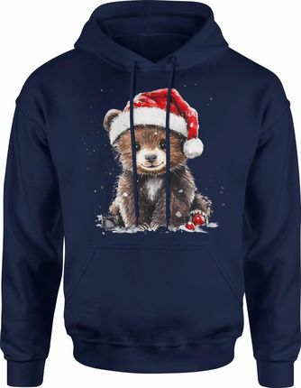 Miś w czapce świętego mikołaja Męska bluza z kapturem (XXL, Czerwony) - zdjęcie 2