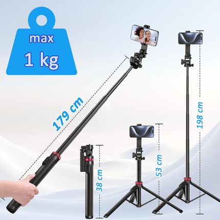 Statyw i Kijek Selfie ULANZI MT-78 uchwyt na telefon + 2x zimna stopka + pilot Bluetooth - zdjęcie 4