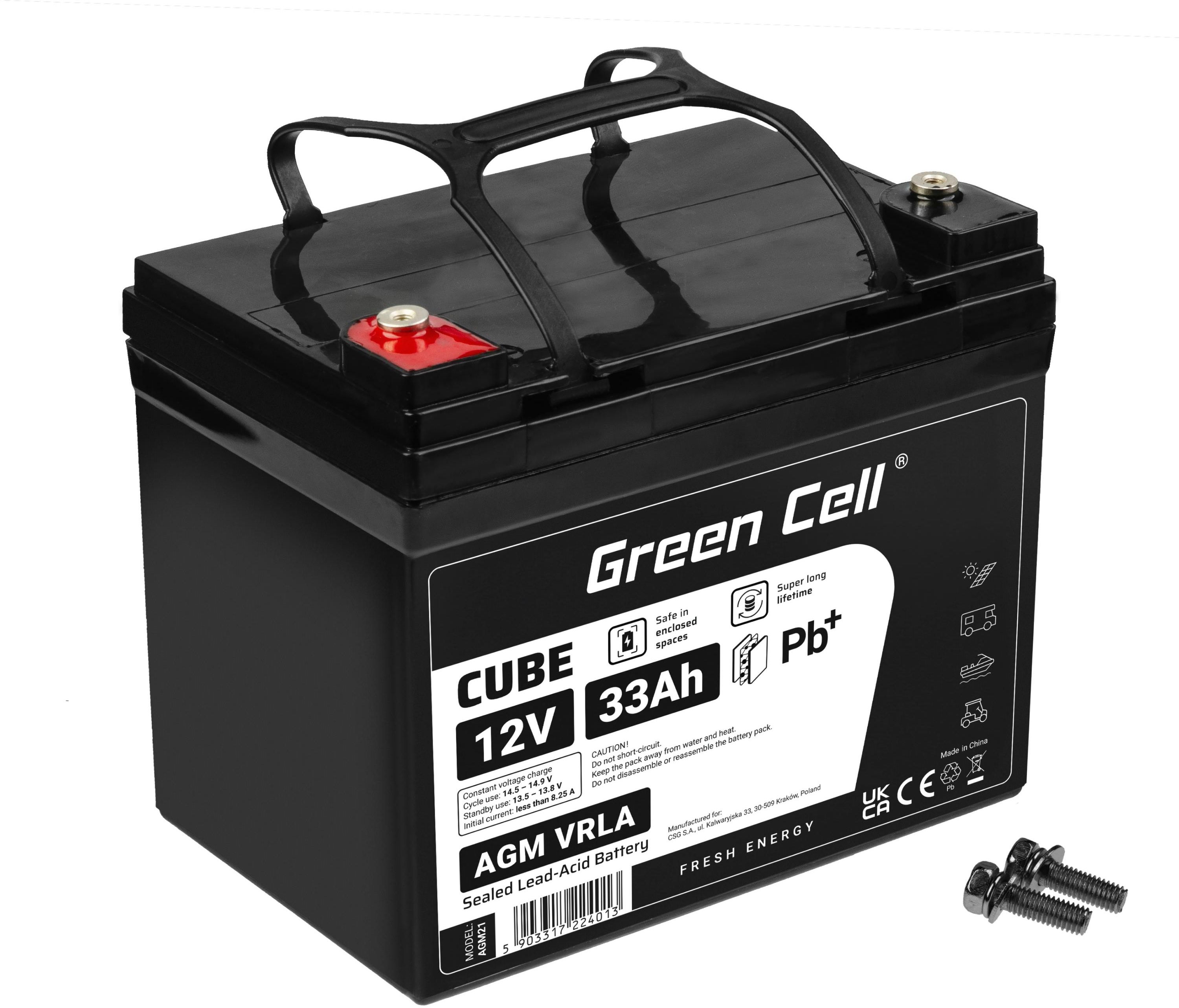 Zdjęcie Produkt z Outletu: Green Cell Agm Vrla 12V 33Ah Bezobsługowy Akumulator Do Kosiarki Skutera Łodzi Wózka Inwalidzkiego (AGM21OUT) - Jastarnia