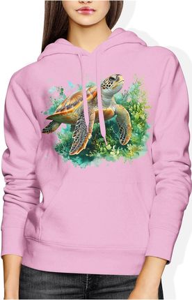 Żółw z płynącym żółwiem pod wodą Damska bluza z kapturem (M, Czerwony) - zdjęcie 2