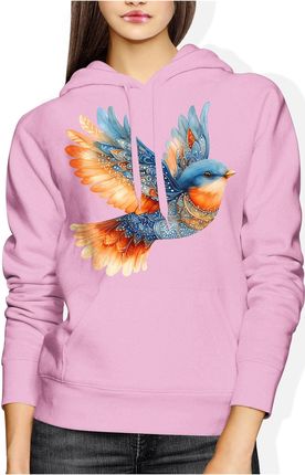 Niebieski ptaszek Mandala Damska bluza z kapturem (S, Szary) - zdjęcie 2