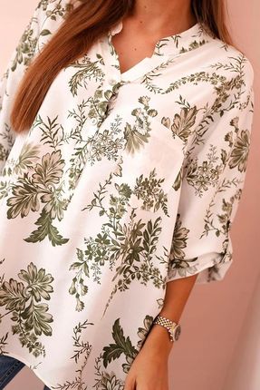 Khaki bluzka damska oversize z WISZKOZY i podwijanym rękawem - zdjęcie 4