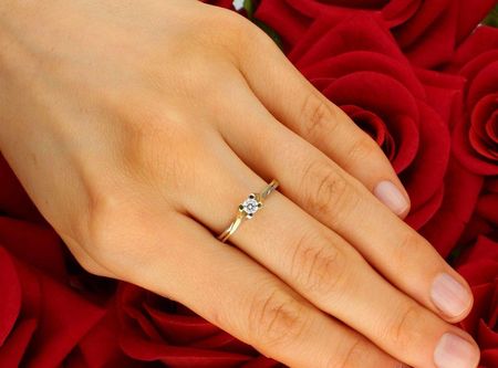 Diament Pierścionek złoty 585 białe złoto i widoczna cyrkonia PI 1957A - zdjęcie 2