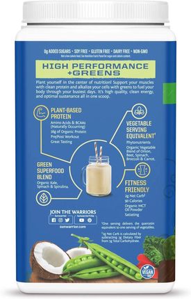 Sunwarrior Protein + Greens Warrior Blend, BIO Czekoladowy, 750 g - zdjęcie 5