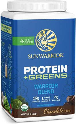 Sunwarrior Protein + Greens Warrior Blend, BIO Czekoladowy, 750 g - zdjęcie 2