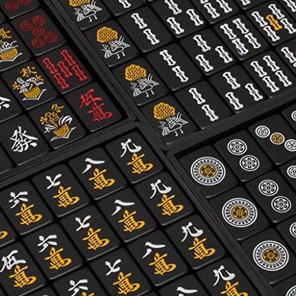 Yellow Mountain Imports Japanese Riichi Mahjong Set - Black Standard Size Tiles and Vinyl Case - zdjęcie 2