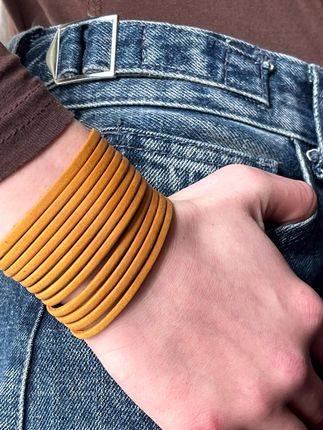 Garbari Bransoletka skórzana z paskami w stylu boho Żółty 20cm - zdjęcie 5