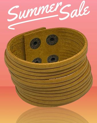 Garbari Bransoletka skórzana z paskami w stylu boho Żółty 20cm - zdjęcie 3