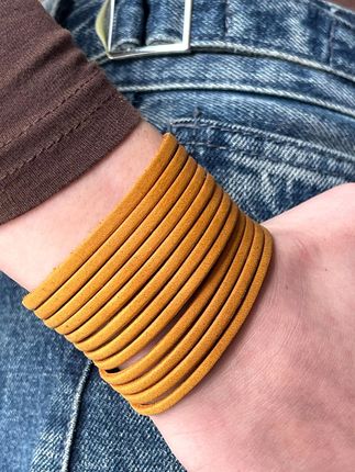 Garbari Bransoletka skórzana z paskami w stylu boho Żółty 20cm - zdjęcie 4