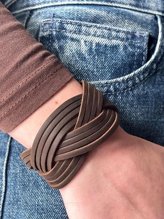Garbari Bransoletka skórzana z paskami w stylu boho pleciona Brązowy 23cm - zdjęcie 5