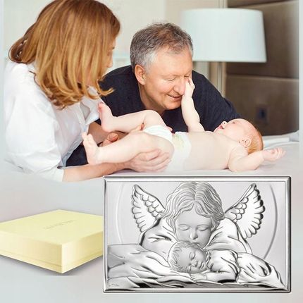Azur Obrazek Srebrny Aniołek Pamiątka Chrztu Świętego Na Chrzest grawer - zdjęcie 3