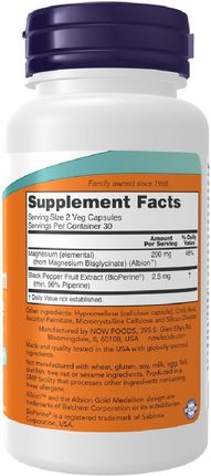 Now Foods Magnesium Glycinate With Bioperine 180kaps. - zdjęcie 2