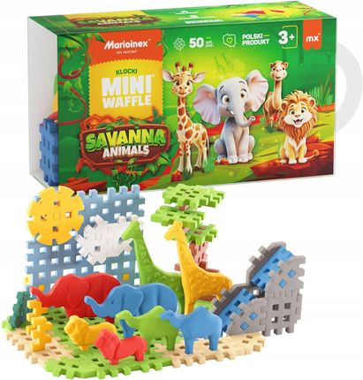 Marioinex klocki WAFFLE mini Savanna Animals, 50 el w tym 8 zwierząt - zdjęcie 6
