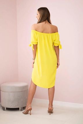 Sukienka wiązana na rękawach żółta, oversize, letnia - zdjęcie 3