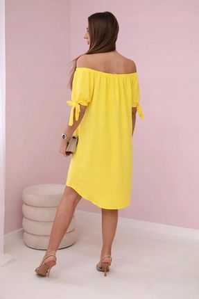 Sukienka wiązana na rękawach żółta, oversize, letnia - zdjęcie 4