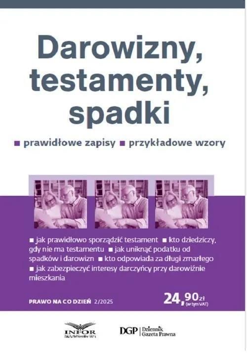 Zdjęcie Darowizny testamenty spadki Prawo na co dzień 2/2025 | Odbiór w księgarni za 0 zł lub bezpłatna wysyłka od 149 zł - Warta