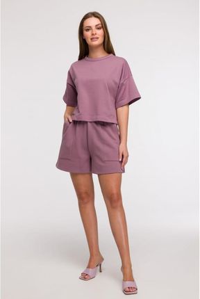 B294 Bluza oversize z krótkimi rękawami - wrzosowa (kolor wrzos, rozmiar 2XL/3XL) - zdjęcie 2