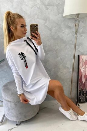 Bluza oversize z asymetrycznymi bokami biała UNI - zdjęcie 4
