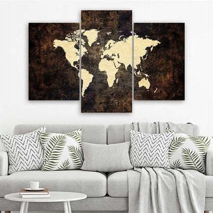 Feeby Obraz Tryptyk Do Salonu Mapa Świata Brąz 60x40 - zdjęcie 2