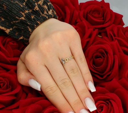 Diament Złoty pierścionek napis LOVE i czerwone serduszko próba 585 rozmiar 13 DIA-PRS-7876-585 - zdjęcie 3
