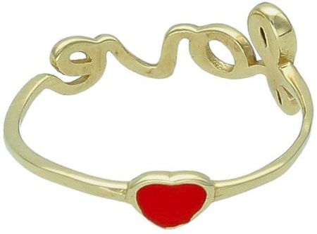 Diament Złoty pierścionek napis LOVE i czerwone serduszko próba 585 rozmiar 13 DIA-PRS-7876-585 - zdjęcie 2