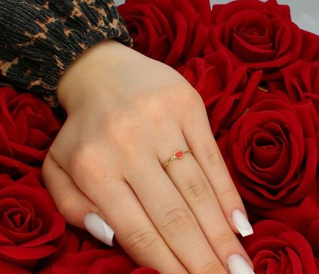 Diament Złoty pierścionek napis LOVE i czerwone serduszko próba 585 rozmiar 13 DIA-PRS-7876-585 - zdjęcie 4