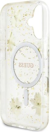 Guess Etui Resin Flowers Glitter Magsafe Do Iphone 16 Beżowy - zdjęcie 6