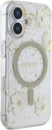 Guess Etui Resin Flowers Glitter Magsafe Do Iphone 16 Beżowy - zdjęcie 5