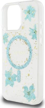 Guess Etui Resin Flowers Glitter Magsafe Do Iphone 16 Pro Turkusowy - zdjęcie 2