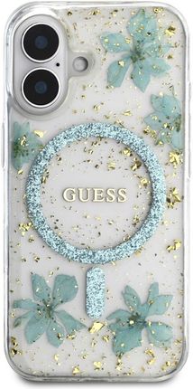 Guess Etui Resin Flowers Glitter Magsafe Do Iphone 16 Turkusowy - zdjęcie 3