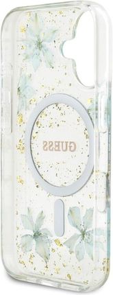 Guess Etui Resin Flowers Glitter Magsafe Do Iphone 16 Turkusowy - zdjęcie 6