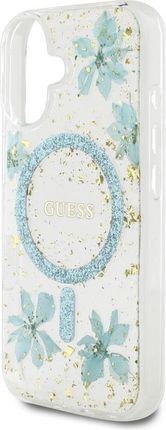 Guess Etui Resin Flowers Glitter Magsafe Do Iphone 16 Turkusowy - zdjęcie 4