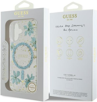 Guess Etui Resin Flowers Glitter Magsafe Do Iphone 16 Turkusowy - zdjęcie 2