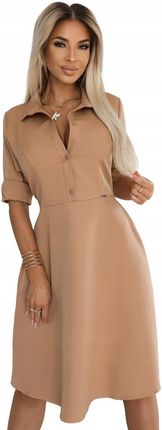 Elegancka sukienka koszulowa mocha mousse wiązana w talii L - zdjęcie 2