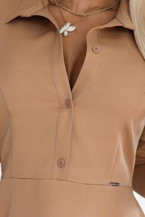 Elegancka sukienka koszulowa mocha mousse wiązana w talii M - zdjęcie 5