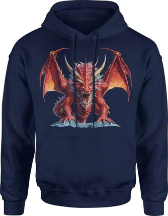 Czerwony smokiem z czerwonym smokiem Męska bluza z kapturem (S, Szary) - zdjęcie 2
