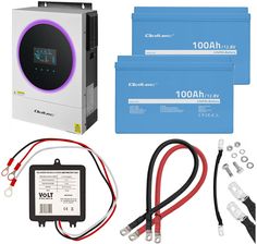 Zdjęcie Zestaw: hybrydowy inwerter solarny Off-Grid Qoltec 4kVA/4kW 120A MPPT LCD Wi-Fi BMS SINUS + 2 x akumulator Qoltec LiFePO4 12.8V 100Ah (100A) + balanse - Sosnowiec