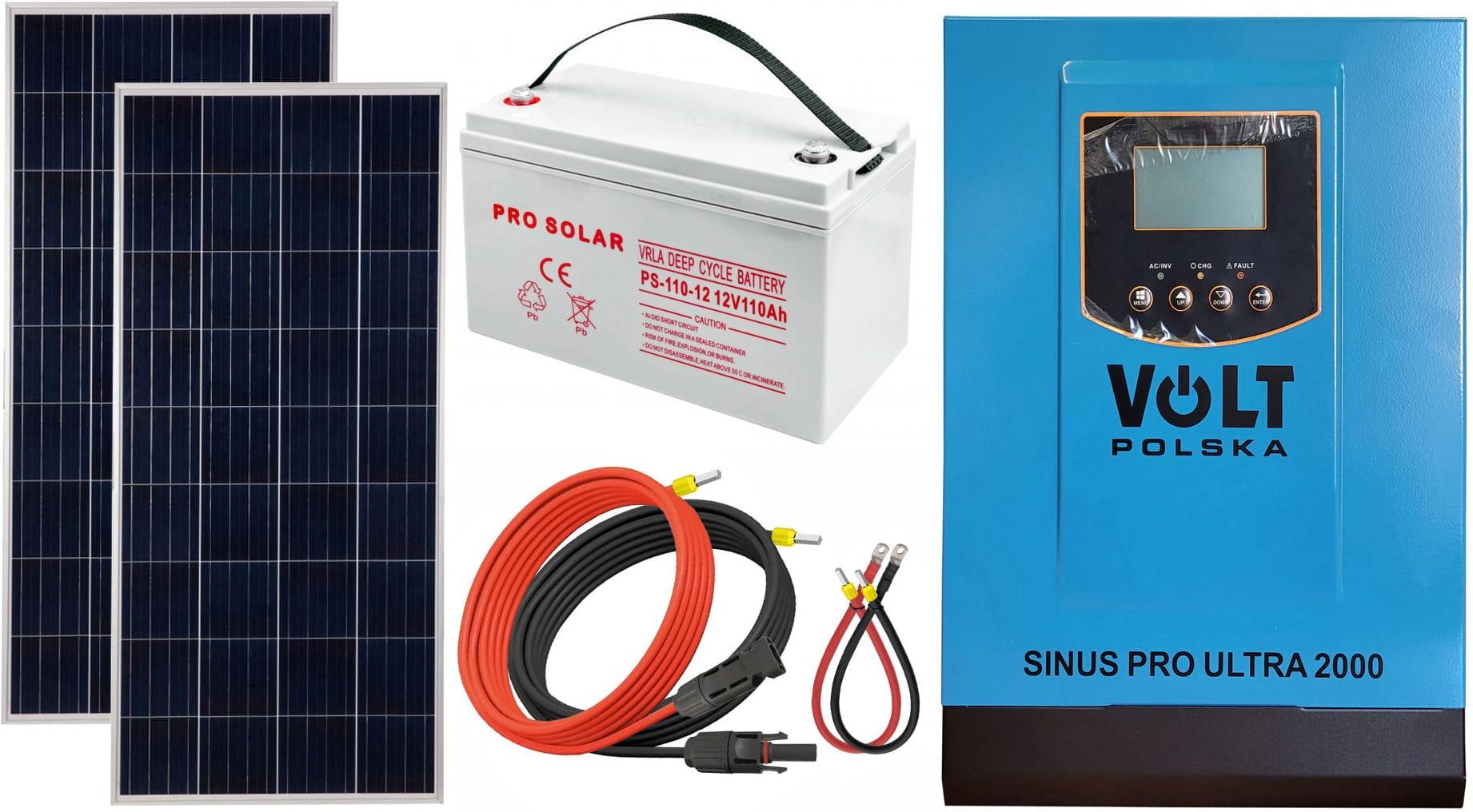 Zdjęcie Off-gridowy zestaw solarny 1000W: panele 180W + DEEP 110AH + przewody do połączenia + zasilacz awaryjny Sinus PRO ULTRA 2000 12V + 60A MPPT inwerter s - Pyskowice
