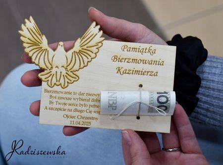 Kartka Na Bierzmowanie Duch Święty Z Grawerem Życzenia Drewno Prezent - zdjęcie 2