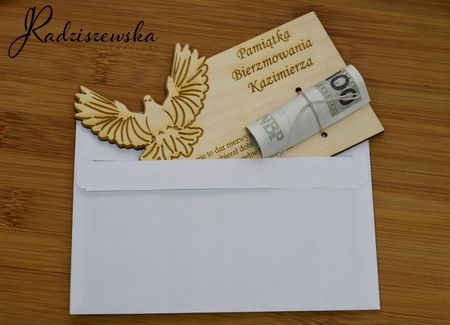 Kartka Na Bierzmowanie Duch Święty Z Grawerem Życzenia Drewno Prezent - zdjęcie 3