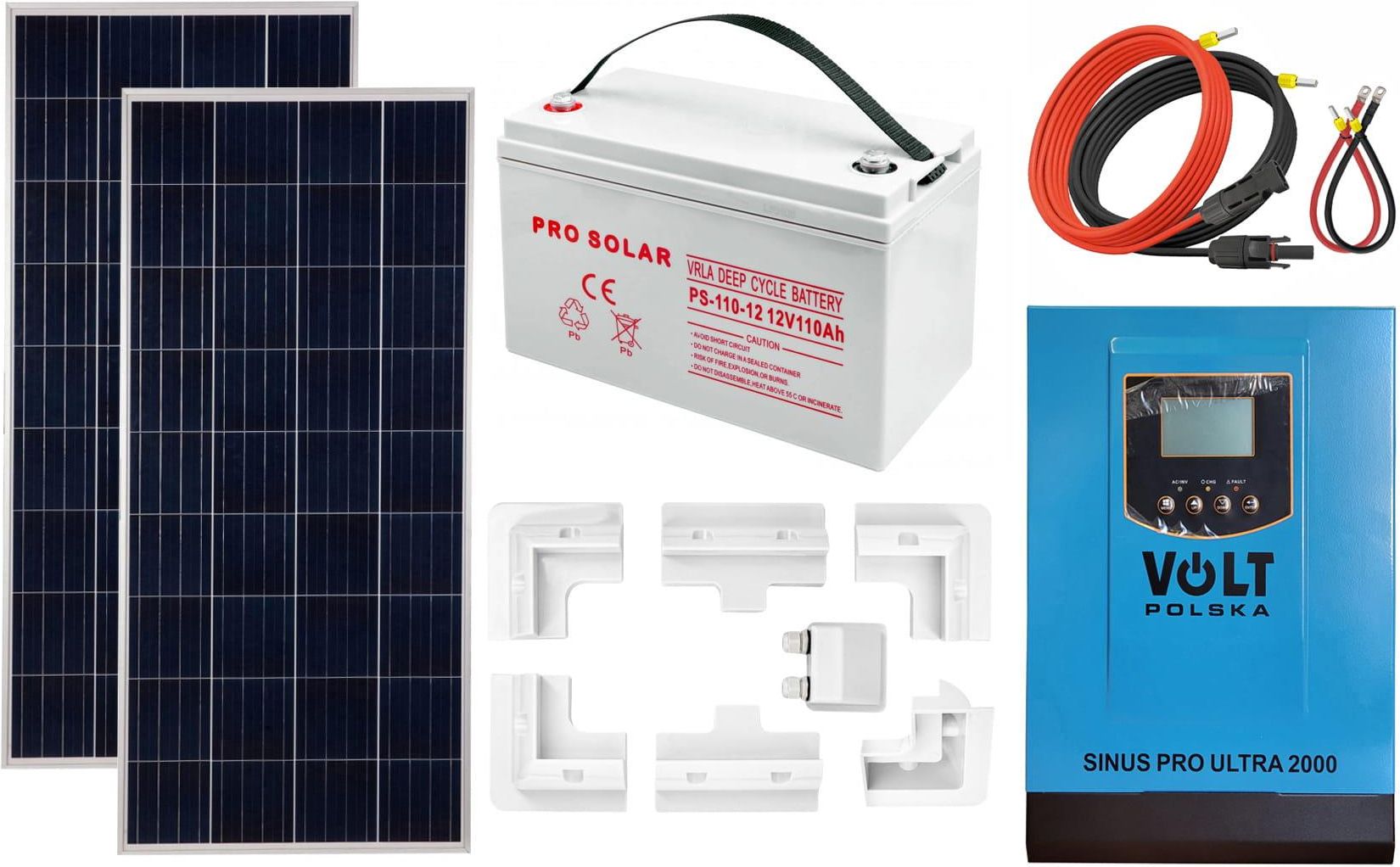 Zdjęcie Off-gridowy zestaw solarny 1000W: panele 180W + DEEP 110AH + przewody do połączenia + zasilacz awaryjny Sinus PRO ULTRA 2000 12V + 60A MPPT inwerter s - Pyskowice