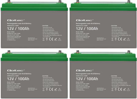 Zestaw: 4 x akumulator Qoltec AGM LongLife 12V 100Ah + balanser do zestawu akumulatorów 48V - zdjęcie 2