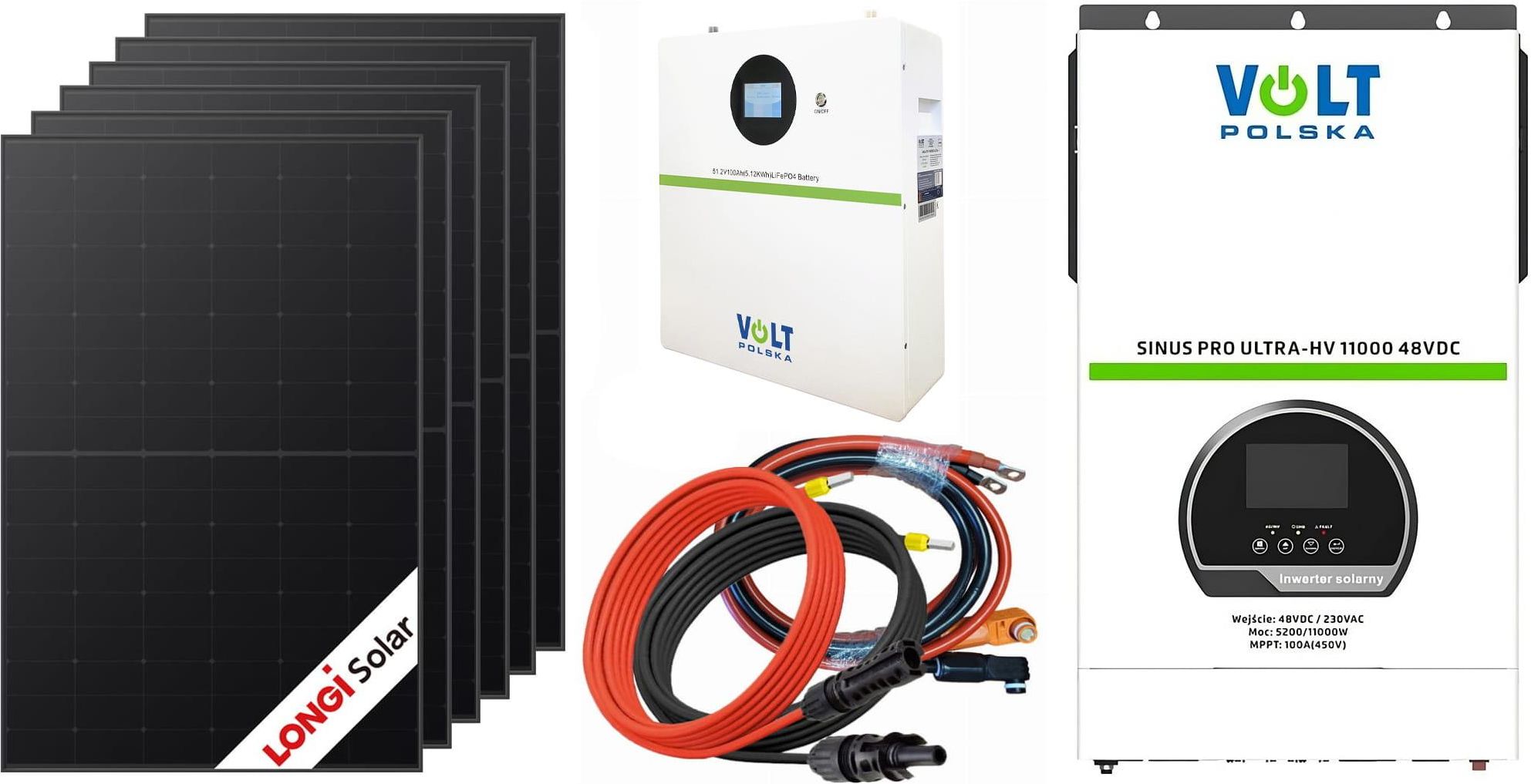Zdjęcie Off-gridowy zestaw solarny 5200W: 6 x panele 430W + magazyny energii 100Ah + przewody do połączenia + zasilacz awaryjny Sinus PRO ULTRA-HV 11000 48V + - Radzionków