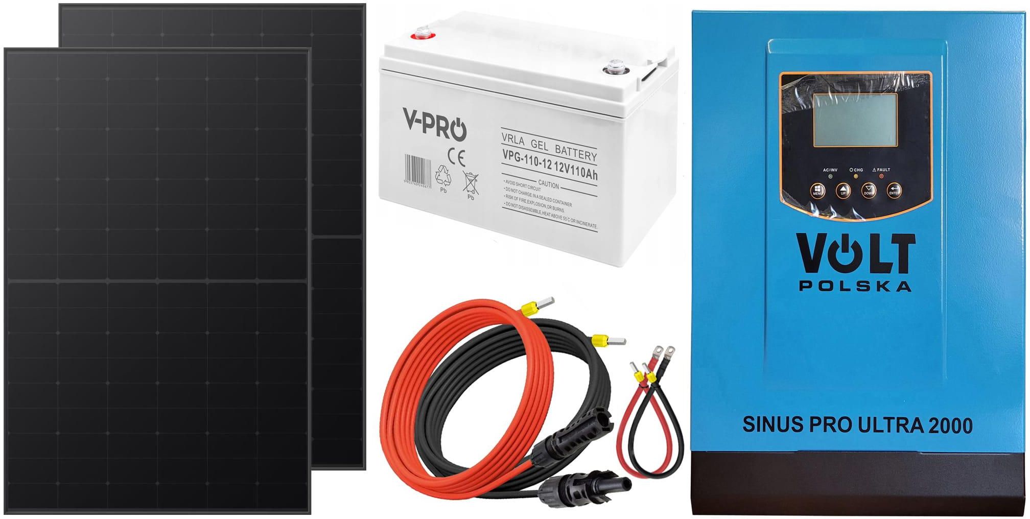 Zdjęcie Off-gridowy zestaw solarny 2000W: panele 430W + GEL 110AH + przewody do połączenia + falownik Sinus PRO ULTRA 2000 12V + 60A MPPT inwerter solarny (dz - Pyskowice