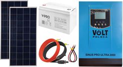 Zdjęcie Off-gridowy zestaw solarny 1000W: panele 180W + GEL 110AH + przewody do połączenia + zasilacz awaryjny Sinus PRO ULTRA 2000 12V + 60A MPPT inwerter so - Pyskowice