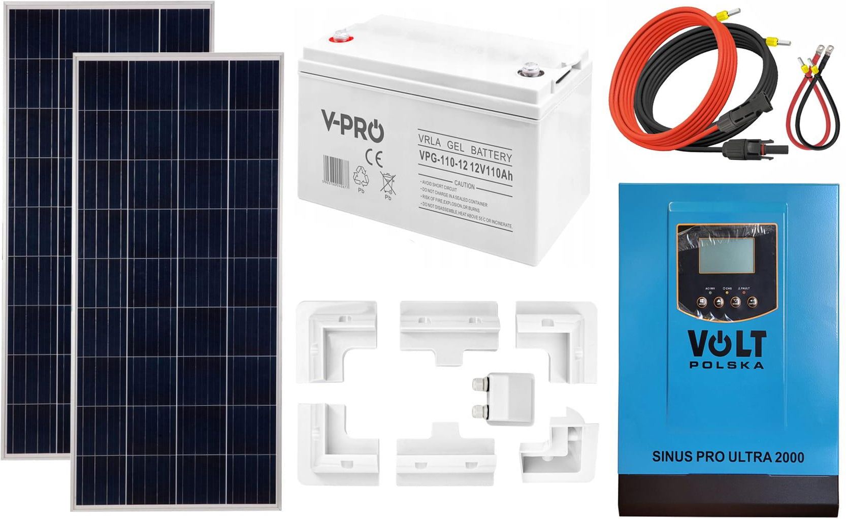 Zdjęcie Off-gridowy zestaw solarny 1000W: panele 180W + GEL 110AH + przewody do połączenia + zasilacz awaryjny Sinus PRO ULTRA 2000 12V + 60A MPPT inwerter so - Mysłowice