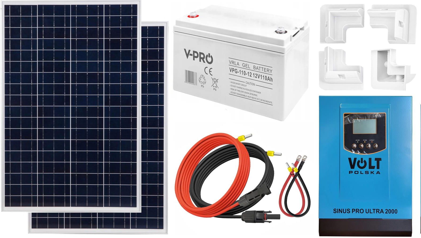 Zdjęcie Off-gridowy zestaw solarny 1000W: panele 110W + GEL 110AH + przewody do połączenia + zasilacz awaryjny Sinus PRO ULTRA 2000 12V + 60A MPPT inwerter so - Pyskowice