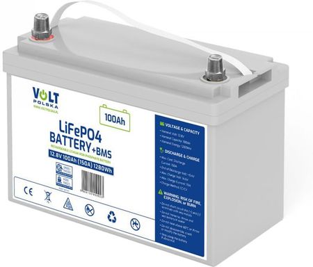 Akumulator Volt LiFePO4 12V 100Ah (150A) + adapter słupek M8 na klemę - zdjęcie 2